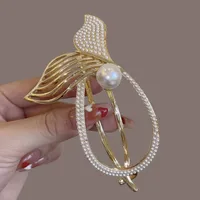 Vintage Pearl Flowers Banana Clip High-Grade Metal Butterfly Net Red Barrettes Antique Coiled Hair Elegant Hairpin Wholesale sku image 9