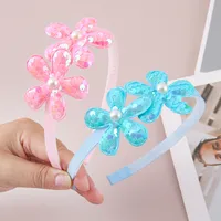 Children's Headband Ins Reversible Sequined Pearl Pentagram Cute Flowers Headband Toothed Girl Princess Headdress main image 3
