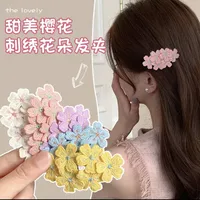 Gentle Pink Cherry Blossom Barrettes Sweet Embroidery Flower Hairpin Knitted Children Headdress Hair Accessories Bangs Side Clip main image 3