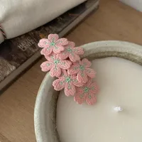 Gentle Pink Cherry Blossom Barrettes Sweet Embroidery Flower Hairpin Knitted Children Headdress Hair Accessories Bangs Side Clip sku image 1