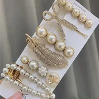 Tiktok Feather Barrettes 6-Piece Set  Pearl Barrettes Ins Wind Net Red Girl Side Clip Bang Clip Wholesale Delivery main image 1