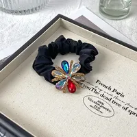 New Style French Retro Hair Band Crystal Sausage Ring Rhinestone SUNFLOWER Women's Highly Elastic Hair Rope Hair Band High-Grade Exquisite main image 4