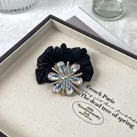 New Style French Retro Hair Band Crystal Sausage Ring Rhinestone SUNFLOWER Women's Highly Elastic Hair Rope Hair Band High-Grade Exquisite main image 2