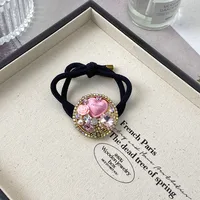 INS New Style Heart Shape Rhinestone Internet Celebrity Minimalist Elegant Ponytail High Elastic Hair Rope Elegant Hair Rope Women's High Sense main image 3