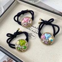 INS New Style Heart Shape Rhinestone Internet Celebrity Minimalist Elegant Ponytail High Elastic Hair Rope Elegant Hair Rope Women's High Sense main image 1