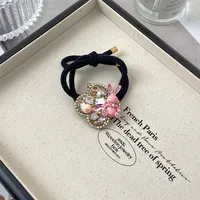 INS New Style Heart Shape Rhinestone Internet Celebrity Minimalist Elegant Ponytail High Elastic Hair Rope Elegant Hair Rope Women's High Sense sku image 4