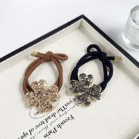 2025 New Dignified Rhinestone Hair Rope Girl New Style Fashion Hair Ring Tie Hair High Elastic Rubber Band Clover Head Rope main image 3