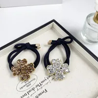 2025 New Dignified Rhinestone Hair Rope Girl New Style Fashion Hair Ring Tie Hair High Elastic Rubber Band Clover Head Rope main image 4
