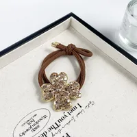2025 New Dignified Rhinestone Hair Rope Girl New Style Fashion Hair Ring Tie Hair High Elastic Rubber Band Clover Head Rope sku image 2