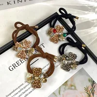 New Hair Accessories Hair Rope Simple Rhinestone Flower High Ponytail Balls Hair Black Rubber Band Temperament Hair Band Head Rope Head main image 1