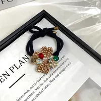 New Hair Accessories Hair Rope Simple Rhinestone Flower High Ponytail Balls Hair Black Rubber Band Temperament Hair Band Head Rope Head main image 3