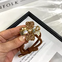 New Hair Accessories Hair Rope Simple Rhinestone Flower High Ponytail Balls Hair Black Rubber Band Temperament Hair Band Head Rope Head sku image 2