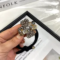 New Hair Accessories Hair Rope Simple Rhinestone Flower High Ponytail Balls Hair Black Rubber Band Temperament Hair Band Head Rope Head sku image 4