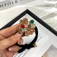 New Hair Accessories Hair Rope Simple Rhinestone Flower High Ponytail Balls Hair Black Rubber Band Temperament Hair Band Head Rope Head sku image 3