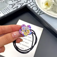 Elegant Three-Dimensional Double Layer Five-Petal Flower Crystal Hair Rope New Women's Ponytail Head Rope Rubber Band High-Grade Hair Accessories main image 3