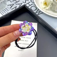 Elegant Three-Dimensional Double Layer Five-Petal Flower Crystal Hair Rope New Women's Ponytail Head Rope Rubber Band High-Grade Hair Accessories sku image 7