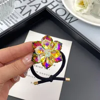 Elegant Three-Dimensional Double Layer Five-Petal Flower Crystal Hair Rope New Women's Ponytail Head Rope Rubber Band High-Grade Hair Accessories sku image 12