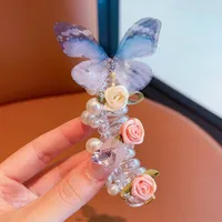 Sweet Butterfly Rose Phone Line Hair Ring Baby Horse Tail Artifact Hair Rope Girl Hair Tie Little Girl Headdress sku image 1