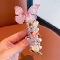 Sweet Butterfly Rose Phone Line Hair Ring Baby Horse Tail Artifact Hair Rope Girl Hair Tie Little Girl Headdress sku image 2