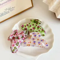 New Printing Acrylic Jaw Clip Vintage Floral Beautiful Temperament Shark Clip Fashion Broken Hair Temperament Elegant Hair Claw main image 3