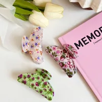 New Printing Acrylic Jaw Clip Vintage Floral Beautiful Temperament Shark Clip Fashion Broken Hair Temperament Elegant Hair Claw main image 2