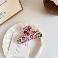 New Printing Acrylic Jaw Clip Vintage Floral Beautiful Temperament Shark Clip Fashion Broken Hair Temperament Elegant Hair Claw sku image 1
