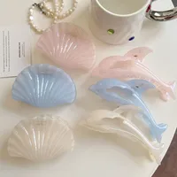 Jelly Dolphin Shell Grip Back Head Barrettes Elegant Seaside Vacation Style Shark Clip Hair Accessories New main image 2