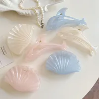 Jelly Dolphin Shell Grip Back Head Barrettes Elegant Seaside Vacation Style Shark Clip Hair Accessories New main image 4