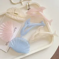 Jelly Dolphin Shell Grip Back Head Barrettes Elegant Seaside Vacation Style Shark Clip Hair Accessories New main image 1