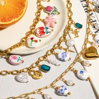 Printing INS Style Stainless Steel Titanium Steel Necklace Star Plating Lobster Trigger Clasp Closure main image 1