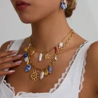 Stainless Steel Titanium Steel Sun Heart Shape Pearl Plating Ceramics Women's Earrings Necklace main image 1