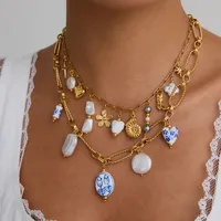 Stainless Steel Titanium Steel Sun Heart Shape Pearl Plating Ceramics Women's Earrings Necklace main image 2