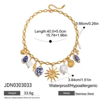 Stainless Steel Titanium Steel Sun Heart Shape Pearl Plating Ceramics Women's Earrings Necklace sku image 3