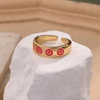 Cara Sonriente Casual Estilo Moderno Cobre Chapados En Oro De 18K Anillos Abiertos Pulido Esmalte main image 4