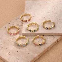 Corazón Rojo Ojo Casual Estilo Moderno Circón Cobre Chapados En Oro De 18K Anillos Abiertos Pulido Esmalte main image 1