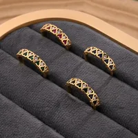 Corazón Rojo Casual Estilo Moderno Circón Cobre Chapados En Oro De 18K Anillos Abiertos Pulido main image 1