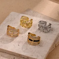 Ronda Cuadrado Casual Estilo Moderno Circón Cobre Chapados En Oro De 18K Blanco Oro Plateado Anillos Abiertos Pulido main image 1