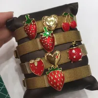 Cherry Heart Shape Beetles Casual Modern Style Artistic Zircon Copper 18K Gold Plated Bracelets Handmade Polishing Enamel Buckle main image 1