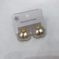 1 Par/paquete Escarabajos Lindo Pastoral Perla Acrílica Cobre Chapados En Oro De 18K Circón Enchapado Embutido Pendientes main image 1