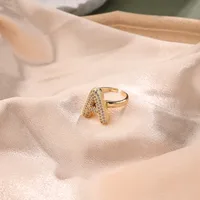 Letter Casual Vacation Zircon Copper 18K Gold Plated Rings Polishing Inlay main image 2