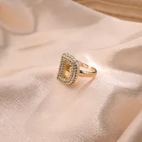 Letter Casual Vacation Zircon Copper 18K Gold Plated Rings Polishing Inlay main image 5