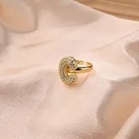 Letter Casual Vacation Zircon Copper 18K Gold Plated Rings Polishing Inlay main image 4