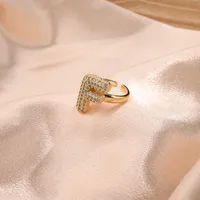 Letter Casual Vacation Zircon Copper 18K Gold Plated Rings Polishing Inlay sku image 2