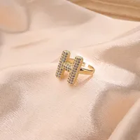 Letter Casual Vacation Zircon Copper 18K Gold Plated Rings Polishing Inlay sku image 8