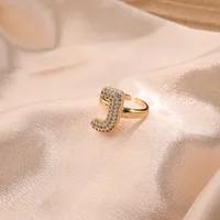 Letter Casual Vacation Zircon Copper 18K Gold Plated Rings Polishing Inlay sku image 10