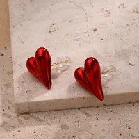 1 Pair/Package Red Heart Casual Simple Style Copper Enamel Earrings main image 1