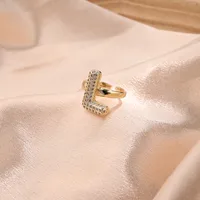 Letter Casual Vacation Zircon Copper 18K Gold Plated Rings Polishing Inlay sku image 3