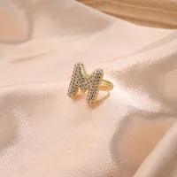 Letter Casual Vacation Zircon Copper 18K Gold Plated Rings Polishing Inlay sku image 12