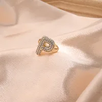 Letter Casual Vacation Zircon Copper 18K Gold Plated Rings Polishing Inlay sku image 14