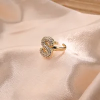 Letter Casual Vacation Zircon Copper 18K Gold Plated Rings Polishing Inlay sku image 17